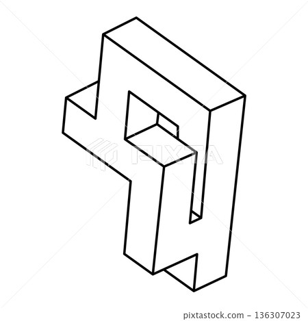 Impossible object. Line design. Impossible shape. Optical illusion. Op art. Unreal geometric figures. Impossible object. Line design. Impossible shape. Optical illusion. Op art. Unreal geometric figures. 136307023