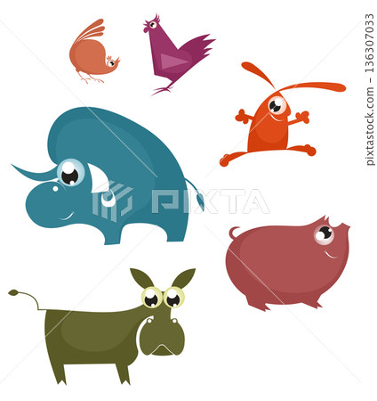 Vector comic farm animals collection for design Vector comic farm animals collection for design 136307033
