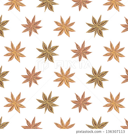 以八角茴香為特色的無縫圖案背景 以八角茴香為特色的無縫圖案背景 136307113