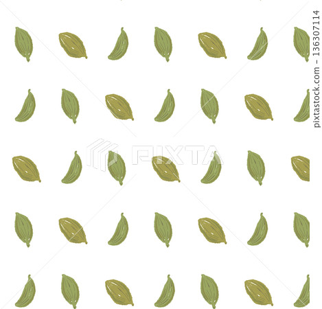 Seamless pattern material with green cardamom arranged regularly Seamless pattern material with green cardamom arranged regularly 136307114
