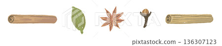 Simple lines of alternating cinnamon and cloves 136307123