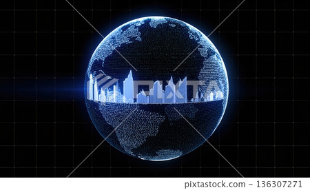 Digital Earth Globe with Data Visualization and Graphs Showing Global Urbanization and Environmental Trends in 3D Digital Technology Context 136307271