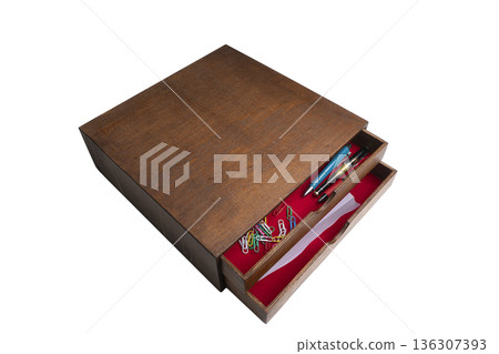 a small wooden chest of drawers for office accessories a small wooden chest of drawers for office accessories 136307393