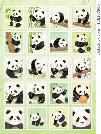 Watercolor Panda Illustration Set - Stamp Sheet Material for Diary Decoration and Crafts 136307699