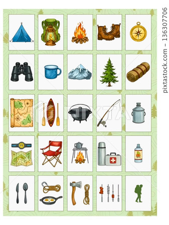 戶外和露營裝備插畫水彩圖示素材 戶外和露營裝備插畫水彩圖示素材 136307706