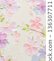 粉紅色花朵和日本紙構成的充滿春天氣息的背景材料 136307711