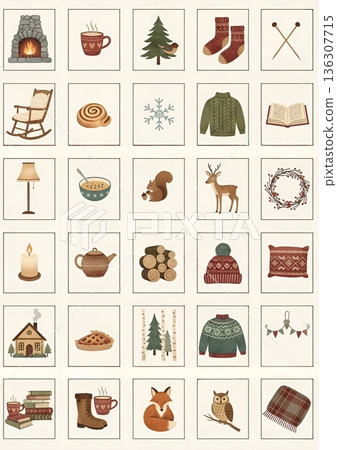北歐舒適冬季生活方式圖示集：30幅水彩插圖 136307715