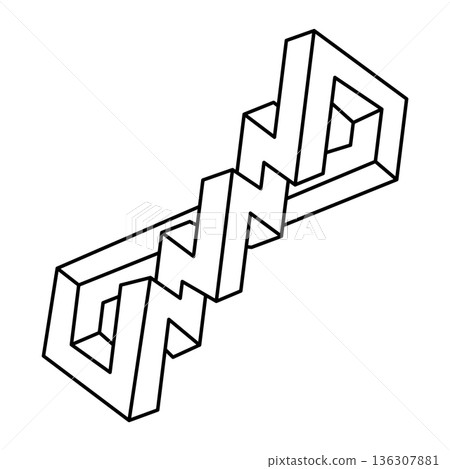 Impossible shape. Sacred geometry. Optical illusion shape. Abstract eternal geometric object. Impossible endless outline shape. Op art figure. Impossible geometry shape on a white background. Line art Impossible shape. Sacred geometry. Optical illusion shape. Abstract eternal geometric object. Impossible endless outline shape. Op art figure. Impossible geometry shape on a white background. Line art 136307881