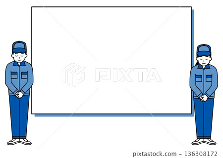 身穿工裝褲的男男女女向白板鞠躬 136308172