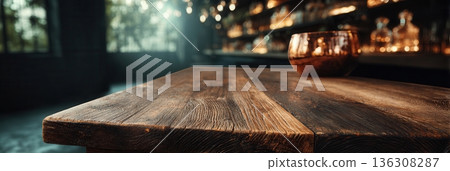 Wooden bar top with glass bowl 136308287