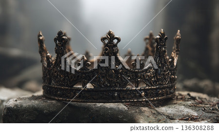 ornate crown resting on stone 136308288