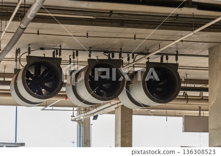 Fan in modern building Parking in door. Fan in modern building Parking in door. 136308523