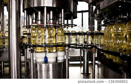 Automated factory line for sunflower oil bottling Automated factory line for sunflower oil bottling 136308801