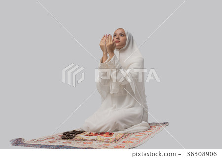 Calm woman thanking. Serene lady expressing appreciation quietly Calm woman thanking. Serene lady expressing appreciation quietly 136308906