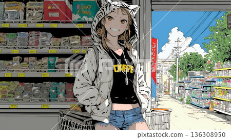 Young woman shopping at the supermarket 136308950