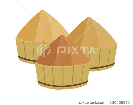 三種味噌裝在木桶中的插圖素材 136308973