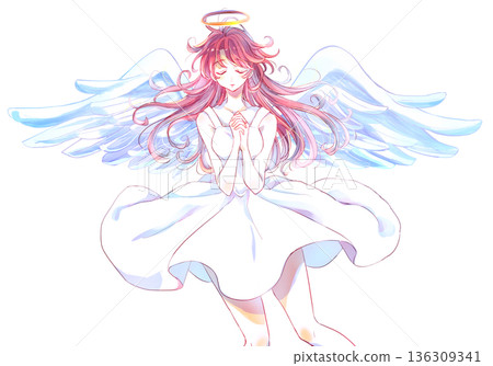 Mysterious woman angel with hands folded in front of her chest Mysterious woman angel with hands folded in front of her chest 136309341