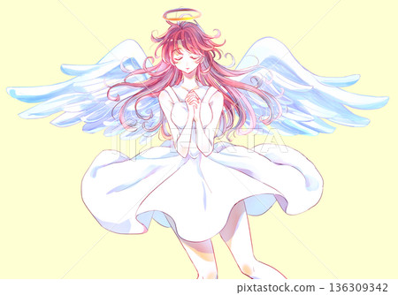 Mysterious woman angel with hands folded in front of her chest Mysterious woman angel with hands folded in front of her chest 136309342
