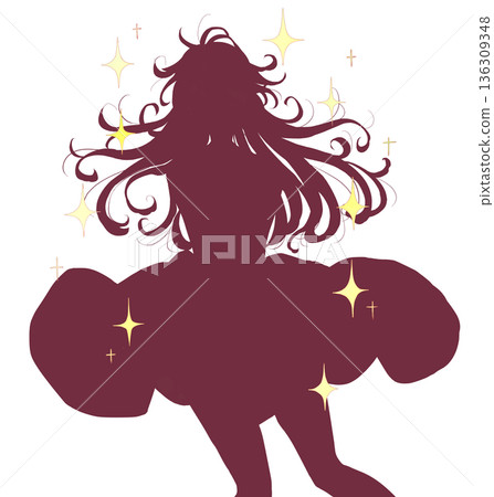 神秘女子身著連身裙,身影輪廓分明,閃閃發光 神秘女子身著連身裙,身影輪廓分明,閃閃發光 136309348