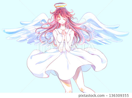 Mysterious woman angel with hands folded in front of her chest Mysterious woman angel with hands folded in front of her chest 136309355