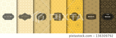 Collection of ornamental vector seamless patterns. Vintage elegant color geometric oriental repeatable backgrounds, symmetric textures Collection of ornamental vector seamless patterns. Vintage elegant color geometric oriental repeatable backgrounds, symmetric textures 136309792