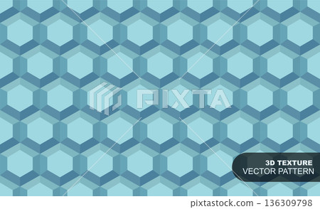 Vector seamless geometric 3d hexagon futuristic pattern. Isometric blue ceramic tile texture Repeatable architecture creative background 136309798