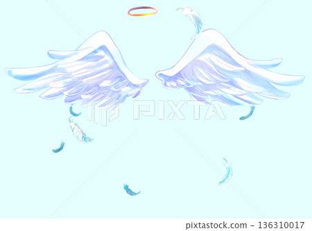 Angel wings and halo, flying feathers 136310017
