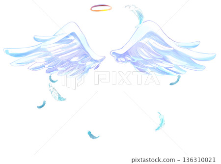 Angel wings and halo, flying feathers Angel wings and halo, flying feathers 136310021