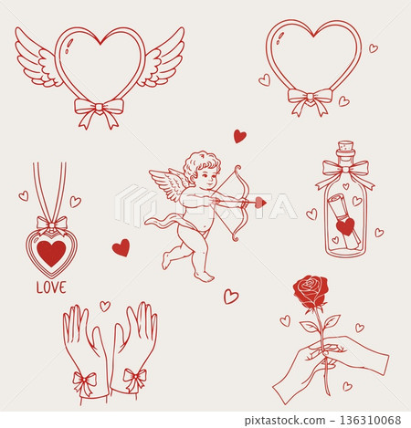 Valentines day doodles. Hand drawn elements Valentines day doodles. Hand drawn elements 136310068