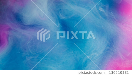 Water paint fog. Color mix smoke. Defocused blue purple pink vibrant splash liquid cloud vapor underwater haze on abstract background. Water paint fog. Color mix smoke. Defocused blue purple pink vibrant splash liquid cloud vapor underwater haze on abstract background. 136310381