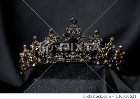 Royal golden crown with crystals isolated on black background. Royal golden crown with crystals isolated on black background. 136310621