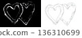 Two shiny hand drawn heart icons with glass effect isolated on transparent background for love romance and design projects 136310699
