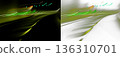 Dynamic green and yellow light trail with motion blur isolated on transparent background for speed energy and futuristic visuals 136310701