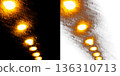 Warm golden light bokeh trail with depth and motion isolated on transparent background for festive abstract and cinematic design 136310713
