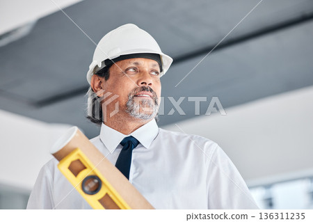 Architecture man, thinking and floor plan for office construction, planning and project management. Renovation, property blueprint and manager or person with tools and design ideas for engineering Architecture man, thinking and floor plan for office construction, planning and project management. Renovation, property blueprint and manager or person with tools and design ideas for engineering 136311235