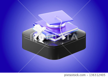 Graduation cap on books for academic success in 3D 136312405
