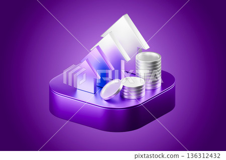 Purple mountains and coins for wealth and growth 136312432