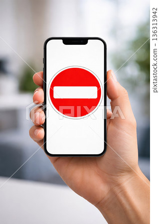 Digital ban symbol representing restricted virtual access 136313942