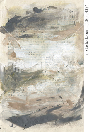 Vintage abstract paper sheet with rough torn edges. Worn antique paper texture. For interior design, prints, fabric or background. 136314354