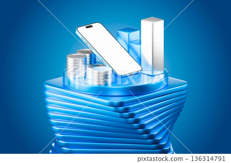 Smartphone with gold coins and credit card in 3D Smartphone with gold coins and credit card in 3D 136314791