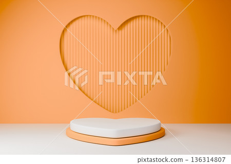 Orange heart on a golden platform in 3D studio 136314807