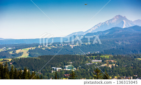 beautiful landscape of mountain range in poland, europe. panoramic travel background of high tatra in summer. scenic view of alpine region for picturesque journey in the afternoon beautiful landscape of mountain range in poland, europe. panoramic travel background of high tatra in summer. scenic view of alpine region for picturesque journey in the afternoon 136315045
