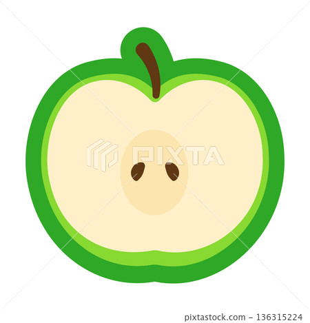 整個切開的青蘋果的橫切面示意圖 136315224