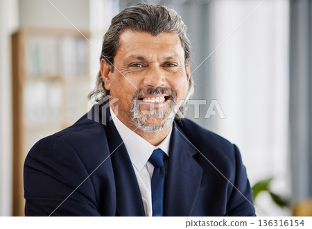 Smile, portrait and senior manager man with confidence at law firm, lawyer in office and leader in government. Judge, attorney or happy businessman with pride, management and professional experience. Smile, portrait and senior manager man with confidence at law firm, lawyer in office and leader in government. Judge, attorney or happy businessman with pride, management and professional experience. 136316154