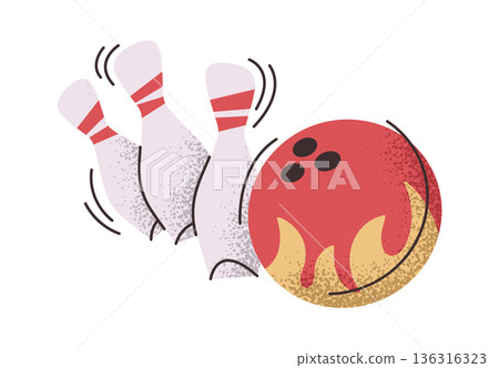 Bowling ball knocks down pins 136316323