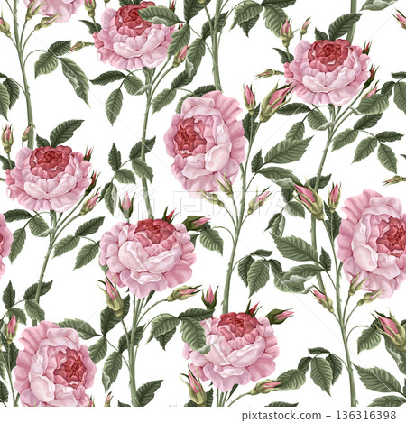 Seamless pattern with pink vintage roses. Vector. Seamless pattern with pink vintage roses. Vector. 136316398