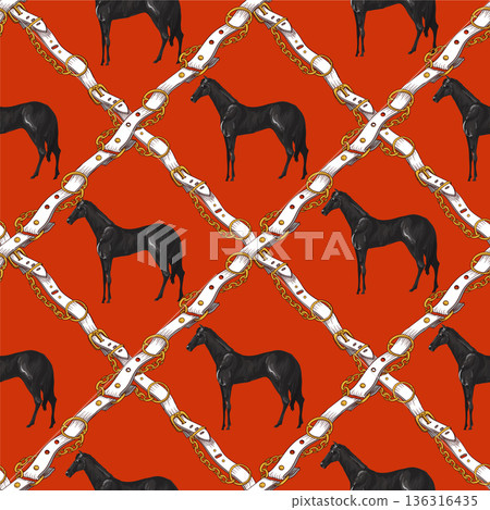 Seamless pattern with horses and belts. Vector. 136316435