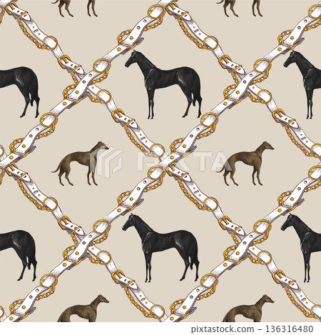 Seamless pattern with horses and belts. Vector. 136316480
