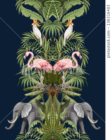 Seamless pattern with tropical animals in jungle. Vector. Seamless pattern with tropical animals in jungle. Vector. 136316483