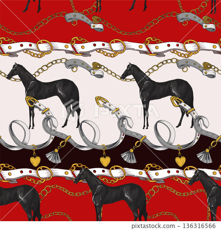 Seamless pattern with horses and belts. Vector. Seamless pattern with horses and belts. Vector. 136316566
